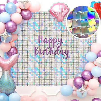 Bulk 24pcs Square Sequin Shimmer Wall Backdrop Panels Photo Backdrops for Birthday Anniversary Wedding Graduation Party Decoration Wholesale