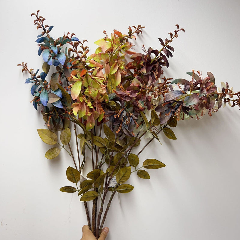 Single Stem Artificial Coral Leaf with Erythrina and Eucalyptus, 32.7" Faux Greenery for Vase Arrangements, Indoor or Outdoor Decor