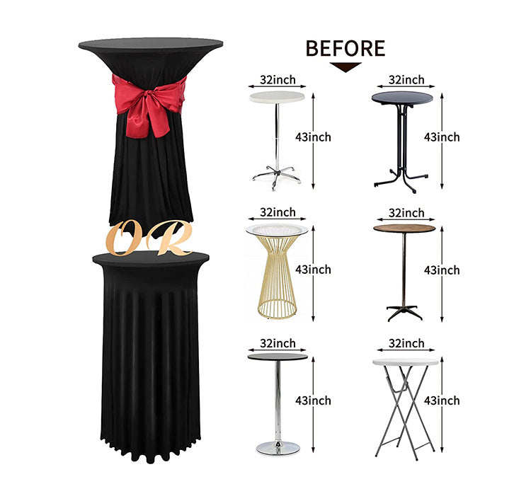 Bulk Round Polyester Tablecloth with Stretch Skirt Cover for Bar Wedding Cocktail Party Banquet Table Wholesale