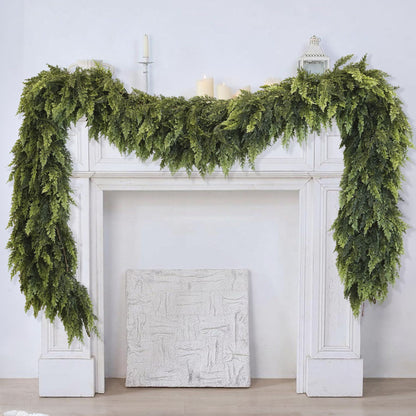 Christmas Faux Cedar Garland - Realistic PE Texture Fireplace Decor Festive Holiday Home Accent with 4 Size Options