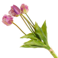 Tulip Artificial Flower Bouquet - 3 Blooms 2 Buds 13.8 Inch | Home Wedding & Outdoor Table Decor