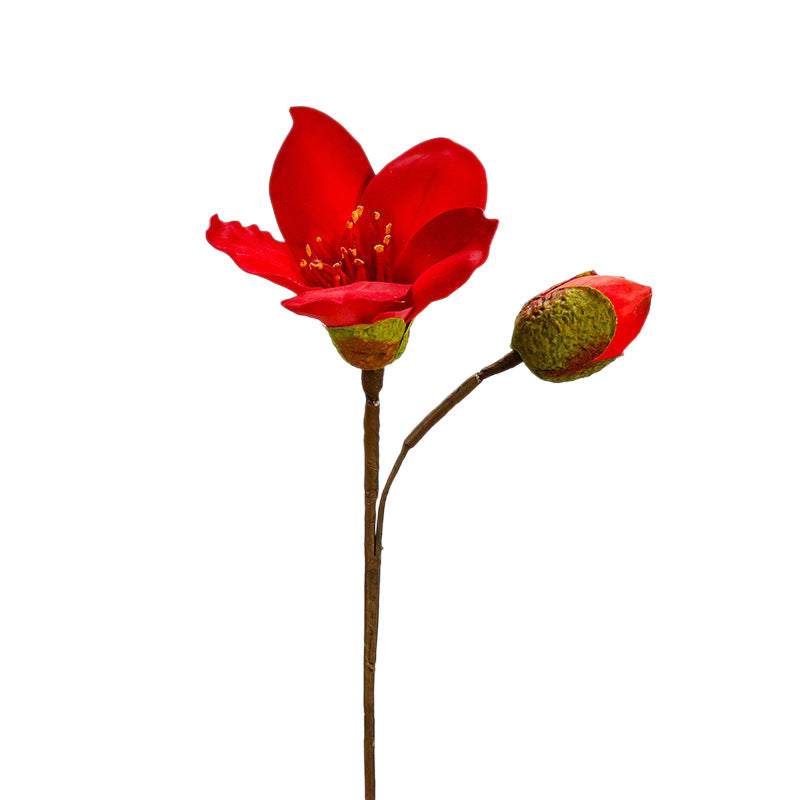 Single Stem Silk-Like Cotton Flower, 14" Tall, 2 Blooms, Ideal for Weddings, Home Decor, and Events