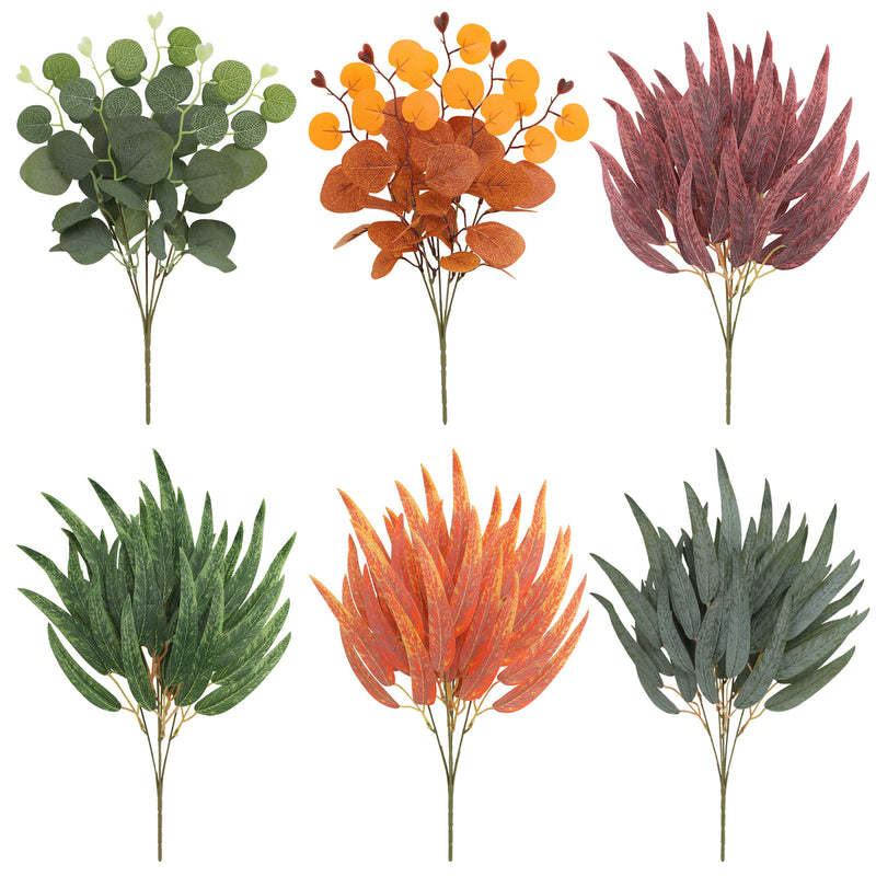 Artificial Eucalyptus Leaf Bush, Autumn-Toned Faux Greenery Stem, PE Plastic, for Wedding Floral Design, Home Decor & Window Displays