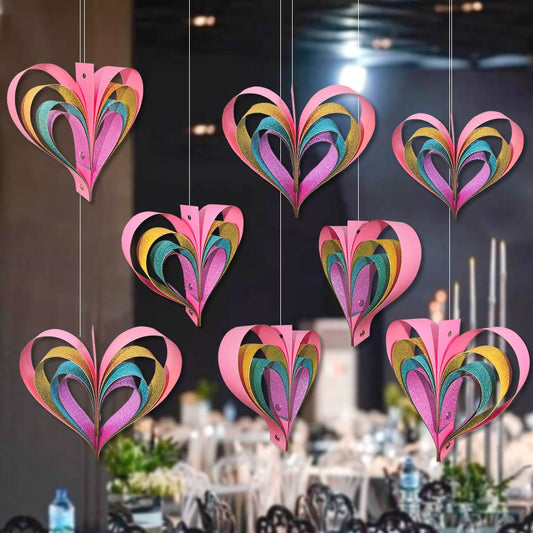 8-Pack Valentine's Day 3D Heart Hanging Decorations - Wedding & Bridal Suite Party Decor
