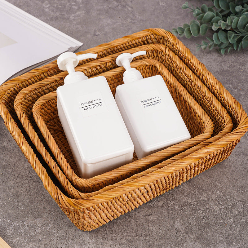 Premium Braided Rattan Organizer Set 3 Piece Modular Desktop Storage for Vanity Cosmetics & Office Décor