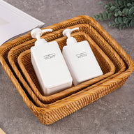 Premium Braided Rattan Organizer Set 3 Piece Modular Desktop Storage for Vanity Cosmetics & Office Décor