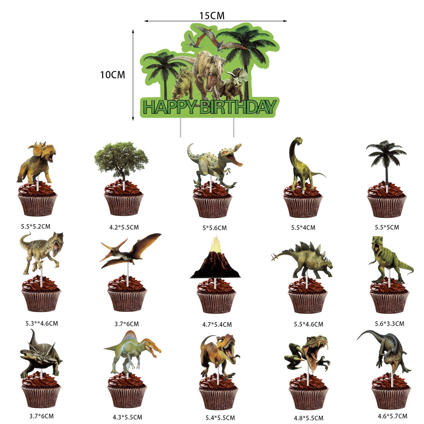 Dinosaur Birthday Party Decorations Set - Banner Cake Toppers Hanging Spirals for Kids’ Prehistoric Celebration