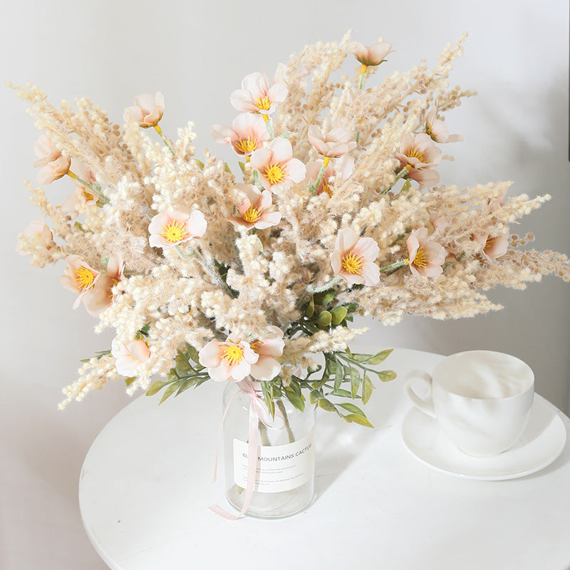 Artificial Wildflower Bush with 7 Blooms, 14" Tall, Silk-Like Fabric, Indoor Decor