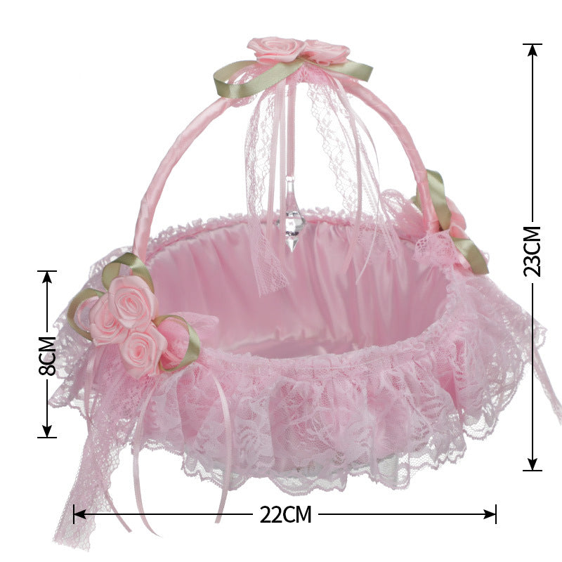 Wedding Flower Girl Basket - Lace & Rhinestone Embellished Vintage White Design