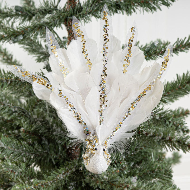 Simulated Peacock Christmas Hanging Ornaments Bulk Quantity Artificial Holiday Decor