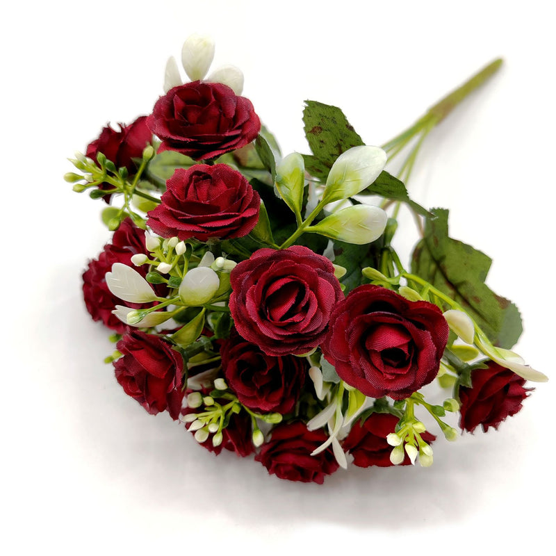15-Bloom Faux Silk Rose Bouquet, 12" Tall, Perfect for Weddings, Home Decor, and Events