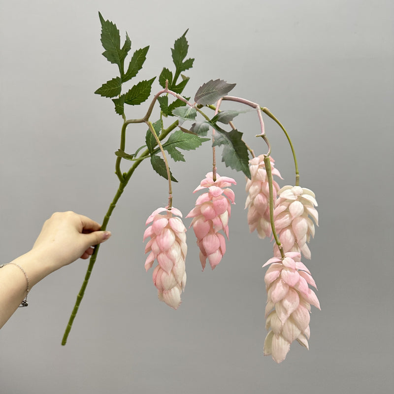 Artificial Hops Single Stem with 5 Blooms, 20" Tall, PU Material, Indoor/Outdoor Use, Wedding & Event Decor