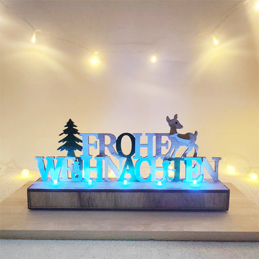 German Merry Xmas Letter Ornaments Bulk Set for Table Decoration Wooden Glow Letters Wholesale
