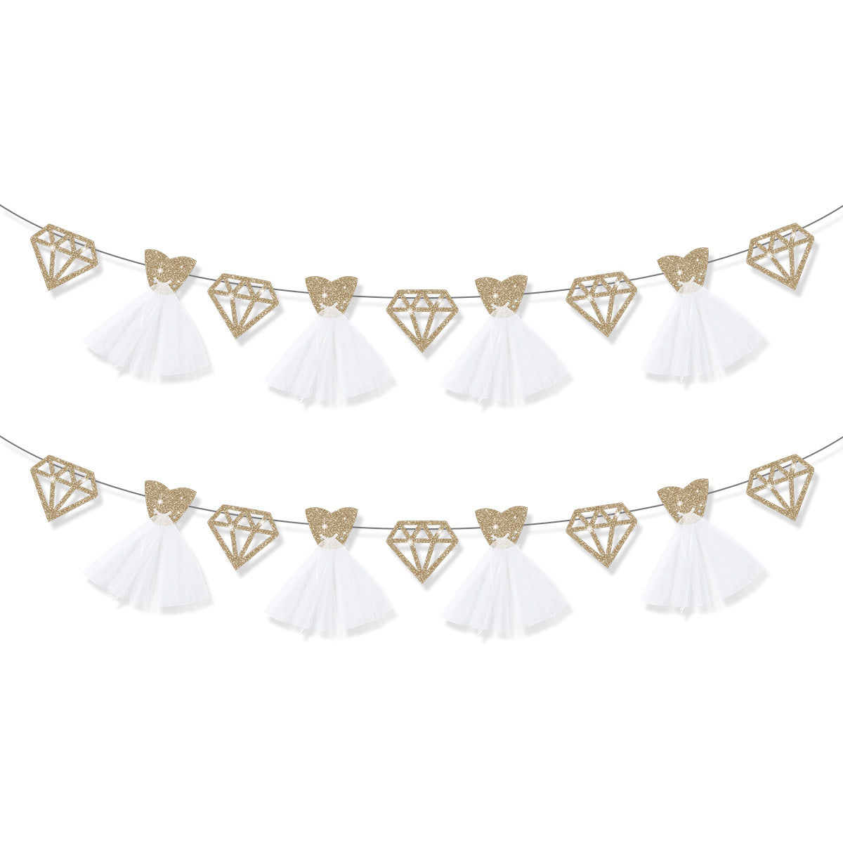 Bachelorette Party Decorations - Ring & Diamond Wedding Paper Garland (2 Sets)