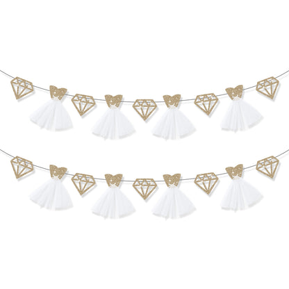 Bachelorette Party Decorations - Ring & Diamond Wedding Paper Garland (2 Sets)