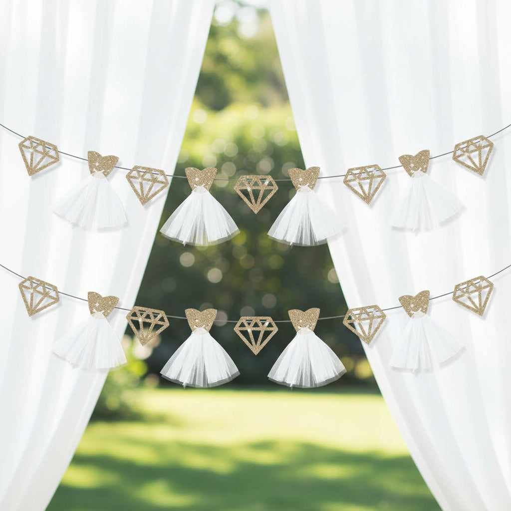 Bachelorette Party Decorations - Ring & Diamond Wedding Paper Garland (2 Sets)