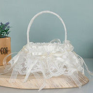 2-Pack Wedding Flower Girl & Bridesmaid Baskets - Lace, Rhinestone & Pearl Embellished White Designs