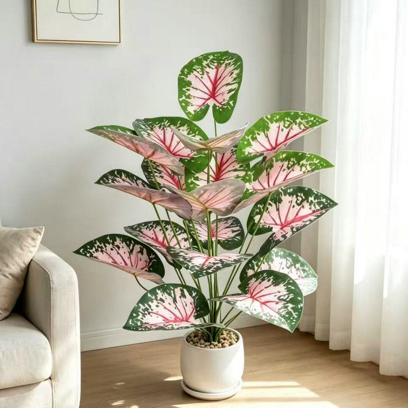 Pink Caladium Artificial Plant, 12" Bush, Indoor/Outdoor Decor for Home, Wedding, Events, Commercial Spaces