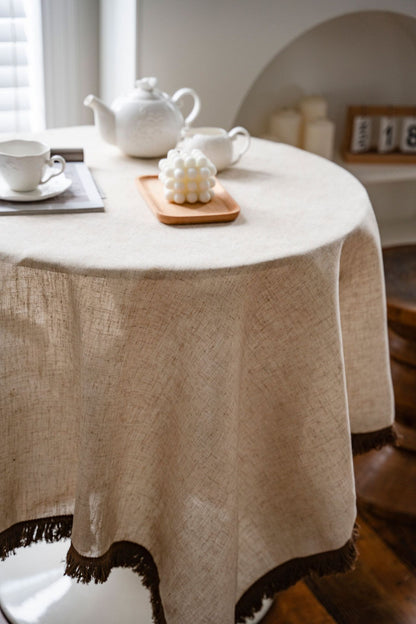 Bulk 55" Linen Round Tablecloth with Tassel Wrinkle Free Table Cloth Wholesale