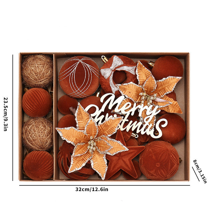38 - Piece Christmas Tree Ornaments Set Flocked Balls & Flowers for Xmas Decor