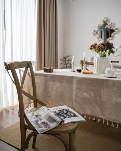 Bulk Linen Tablecloth Rectangle Tassel Table Cloth for Kitchen Dining Room Table Cover Wholesale