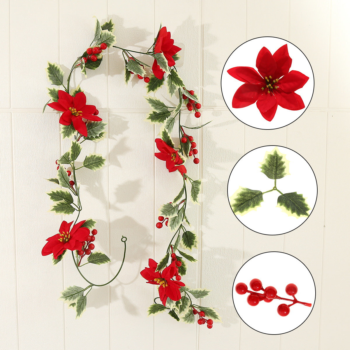 Faux Christmas Garland with Red Berries - 6.5 Feet Indoor Holiday Decor