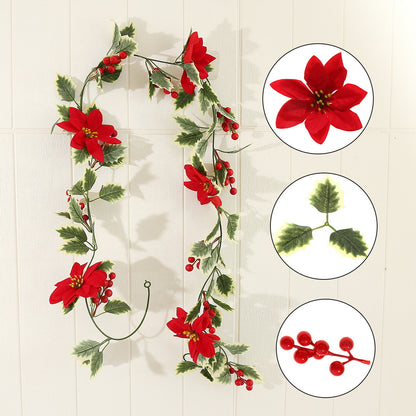 Faux Christmas Garland with Red Berries - 6.5 Feet Indoor Holiday Decor