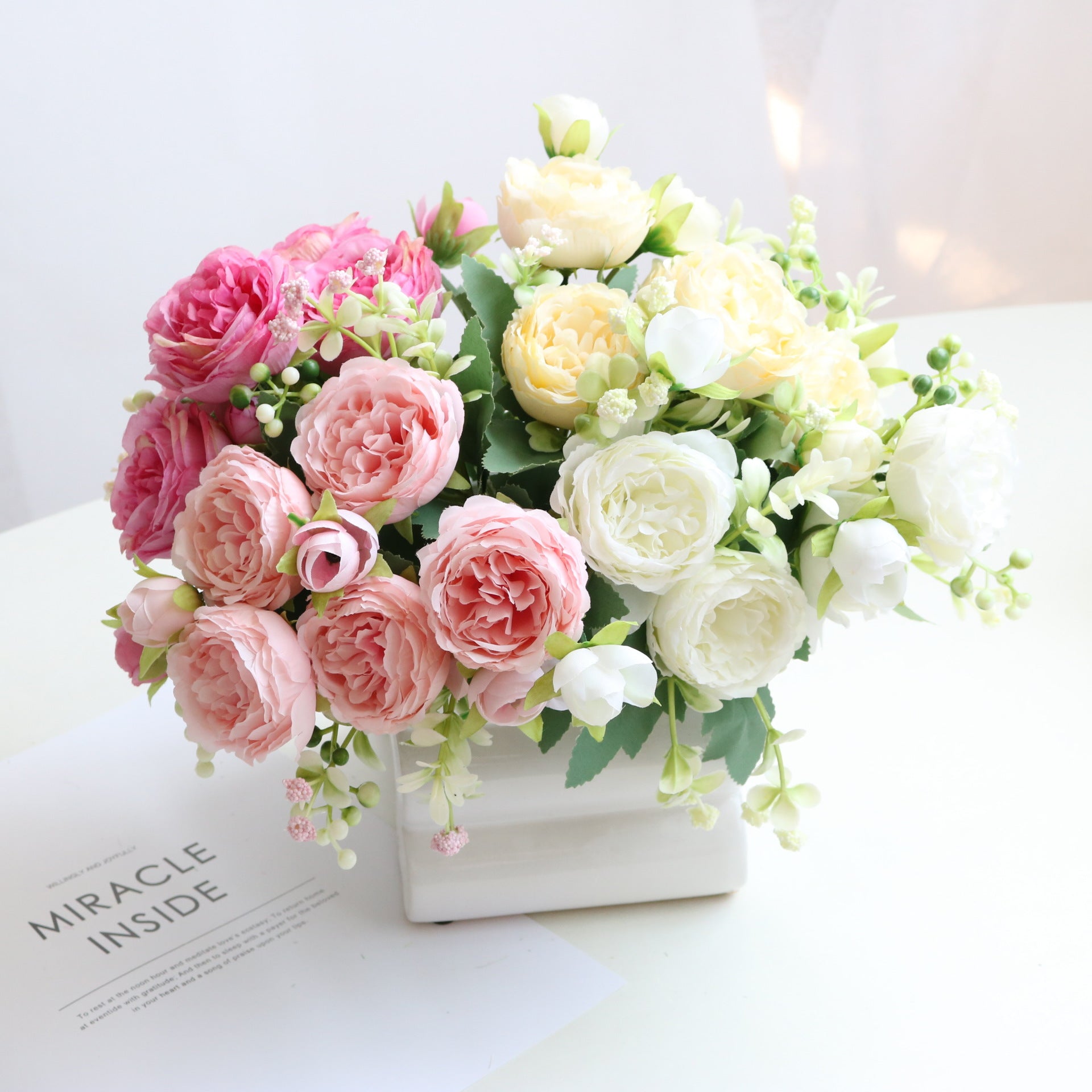 Premium Real Touch 6 pcs Silk Roses Luxury Wedding Bridal Bouquets & Persian Décor Centerpiece for Vase Table Arrangements
