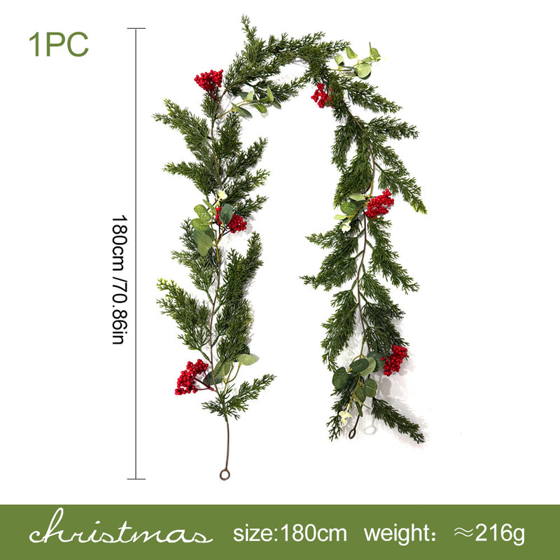 Artificial Pine Cypress Vine Garland, 71 in Trailing Greenery with Red Berries, Christmas Door Hanging & Home Decor