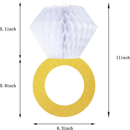 Bachelorette Party Diamond Ring Honeycomb Decor - 11in Bride-to-Be Hanging Decoration (2-Pack)