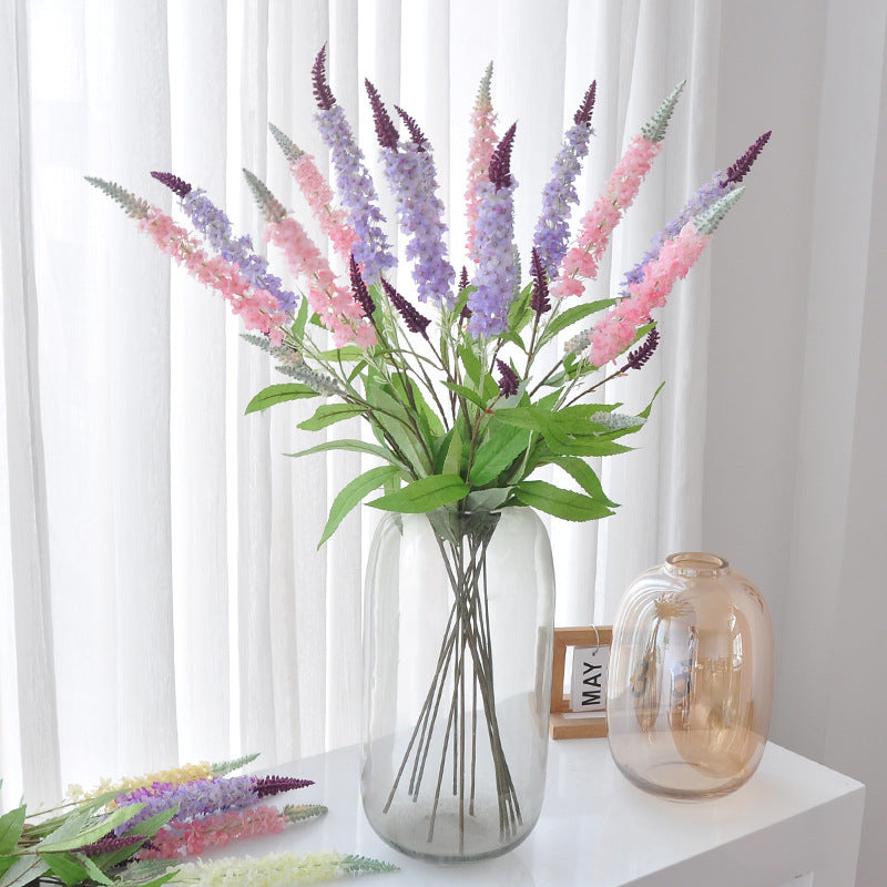 Artificial Lavender, Delphinium, and Foxtail Single Stem, Silk-Like Fabric, for Home Decor, Wedding, and Events