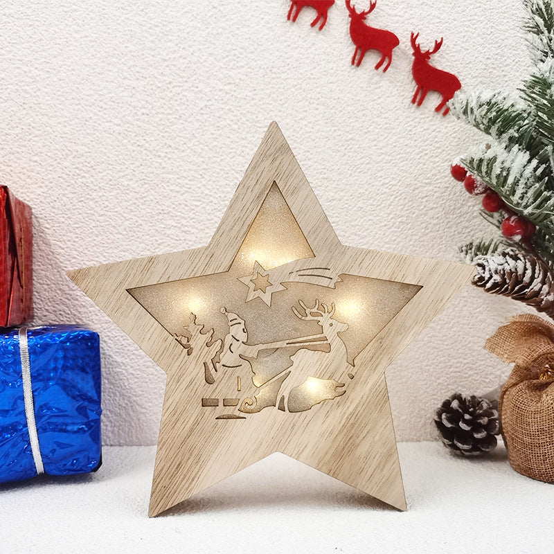 LED Star Hanging Ornaments with Hollow-out Elk and Snowman Design, Bulk Set