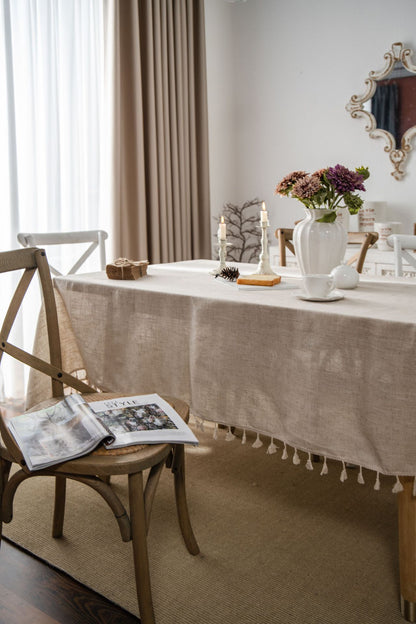 Bulk Linen Tablecloth Rectangle Tassel Table Cloth for Kitchen Dining Room Table Cover Wholesale