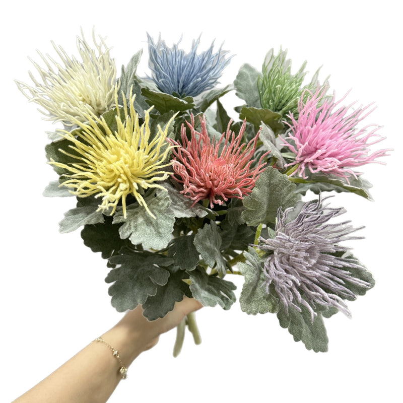 15" Artificial Eryngium Single Stem, Silk-Like Fabric, Wedding & Home Decor