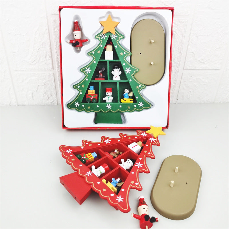 Plaid Christmas Tree with Doll Ornaments Set, Holiday Desktop Decor, Bulk Quantity