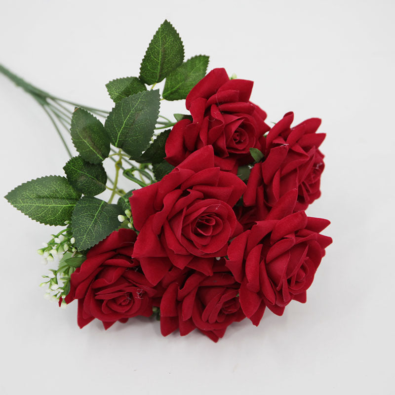 15" Artificial Rose Bush with 7 Blooms, Silk-Like Fabric Floral Stems for Home Decor, Weddings & Events