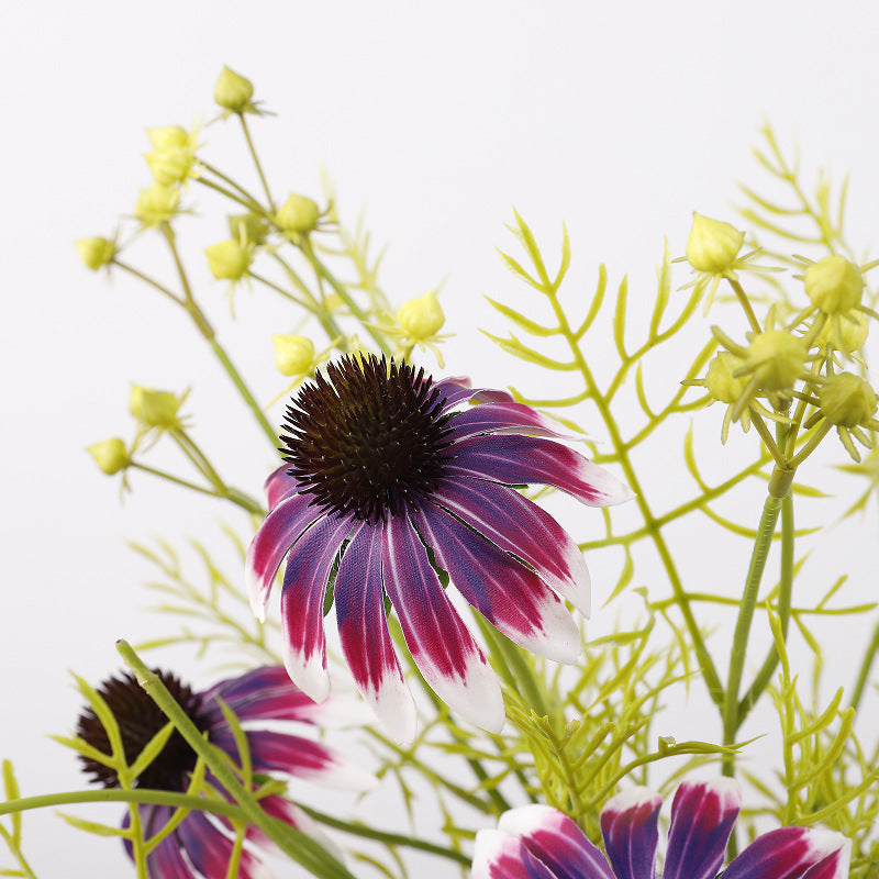 Artificial Coneflower Bouquet, Set of 4 Bouquets with 6 Flower Heads Each, Faux Silk Petals, Wedding & Home Decor