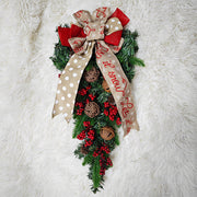 Christmas Garland Bulk 6 Pcs Artificial Pine Teardrop Swag with Berry Bell for Stairs Door Fireplace Decor