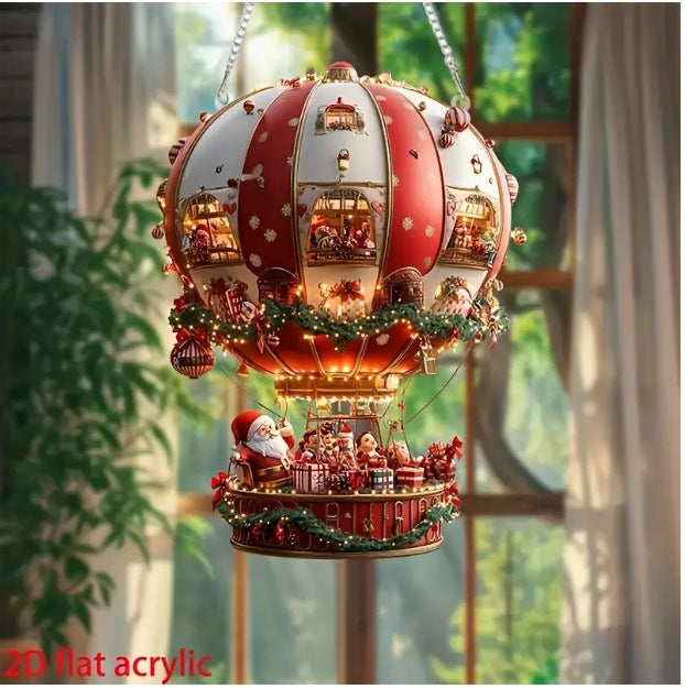 Christmas Santa Hot Air Balloon Acrylic Wall Decor - 2D Flat Hanging Ornament for Bedroom & Living Room