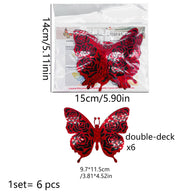 3D Double-Layer Glitter Butterfly Wall Decor - Valentine's Day Decor (6-Pack)