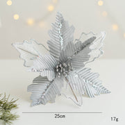 9.8 Inch Artificial Christmas Poinsettia Flowers with Glitter and Sequin Mesh – Bulk Quantity
