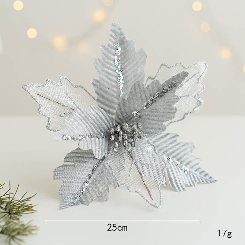 9.8 Inch Artificial Christmas Poinsettia Flowers with Glitter and Sequin Mesh – Bulk Quantity