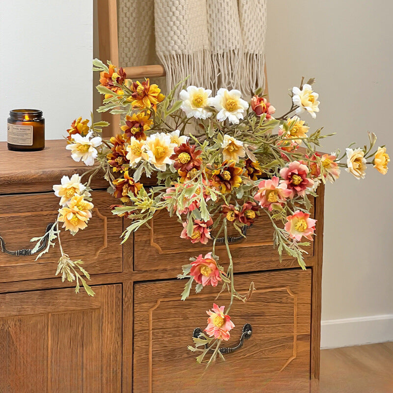 Retro-Inspired Artificial Daisy Stem, Single Stem with 9 Blooms, 33" Tall, Silk-Like Fabric, Perfect for Home Decor, Weddings, and Events