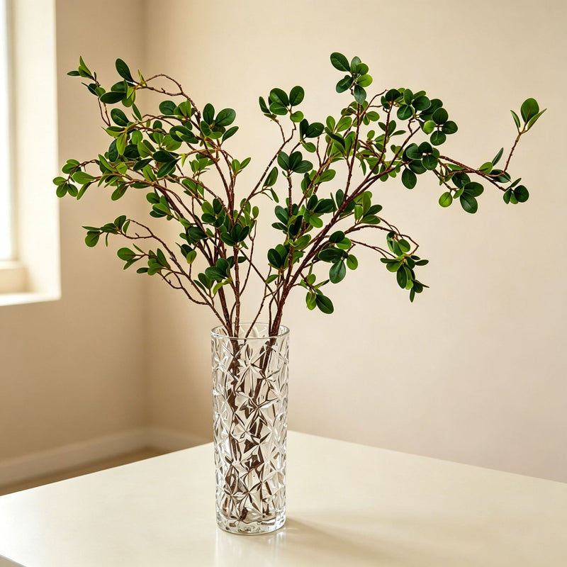 Artificial Ficus Leaf Branch, Single Stem Faux Greenery, Silk-Like Fabric, Nordic Style for Home, Wedding & Display