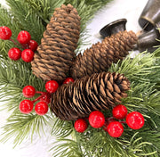 Natural Rattan Pine Cone Wreath with Bell 12 Inch Christmas Ornament Farmhouse Wall Hanging Indoor Outdoor Decor
