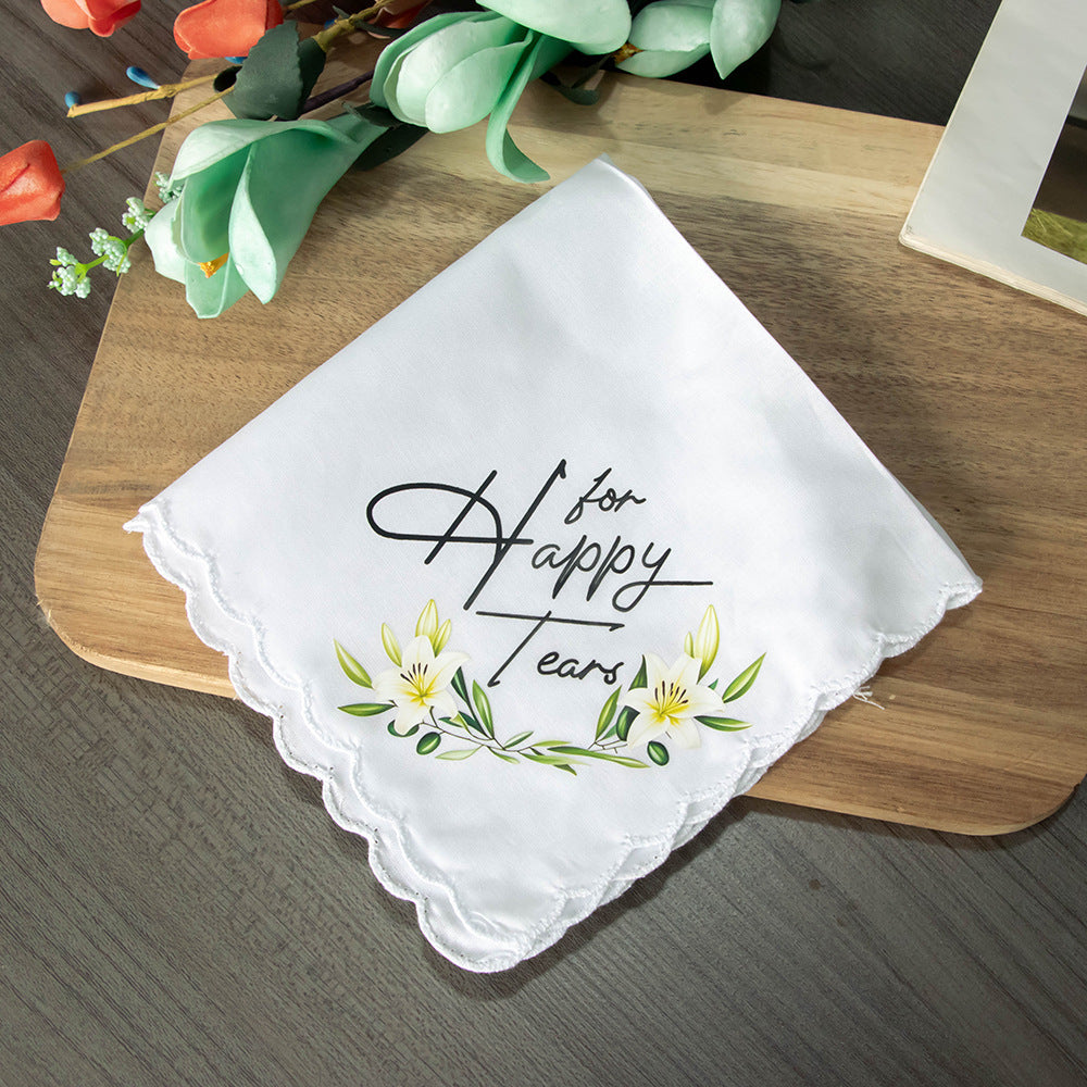 Wedding Handkerchief for Happy Tears - 11x11 Inch Crescent Tea Towel | Bride & Bridesmaids