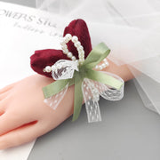 Romantic Marsala Artificial Velvet Tulips Wrist Corsage Bulk Quantity