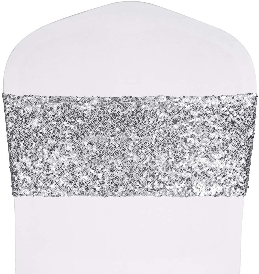 Bulk 2 Pcs Stretch Sequin Chair Sashes Glitter One-Sided Sequins Chair Bands Wholesale