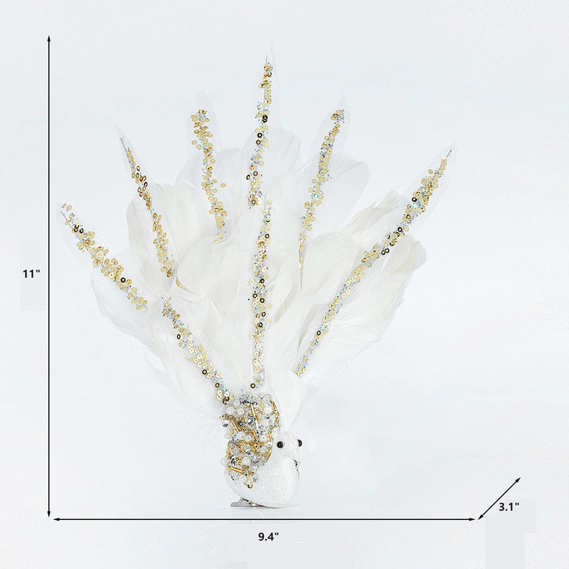 Simulated Peacock Christmas Hanging Ornaments Bulk Quantity Artificial Holiday Decor