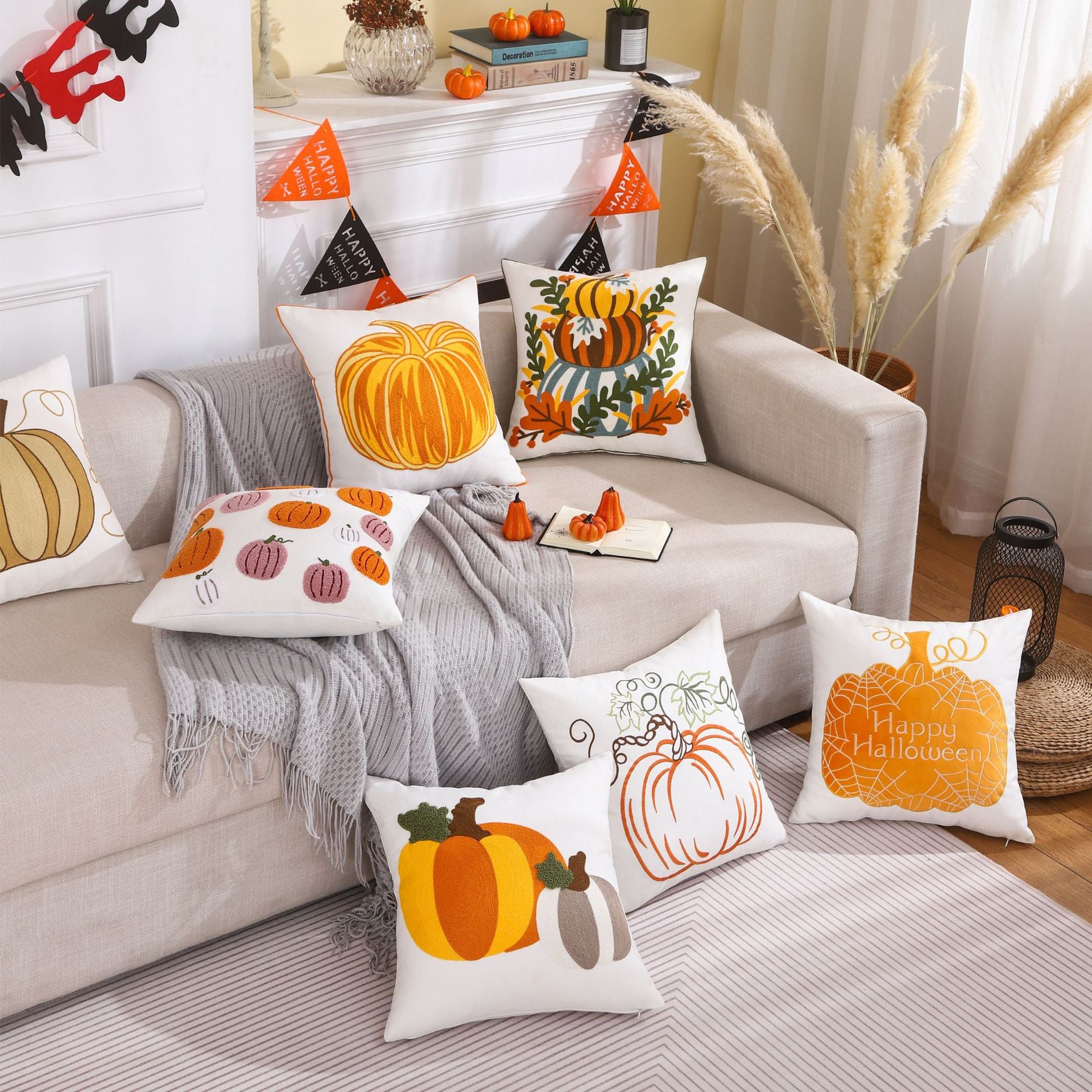 Bulk Halloween Pumpkin Embroidered Cushion Cover Sofa Decor Halloween Party Supplies Wholesale